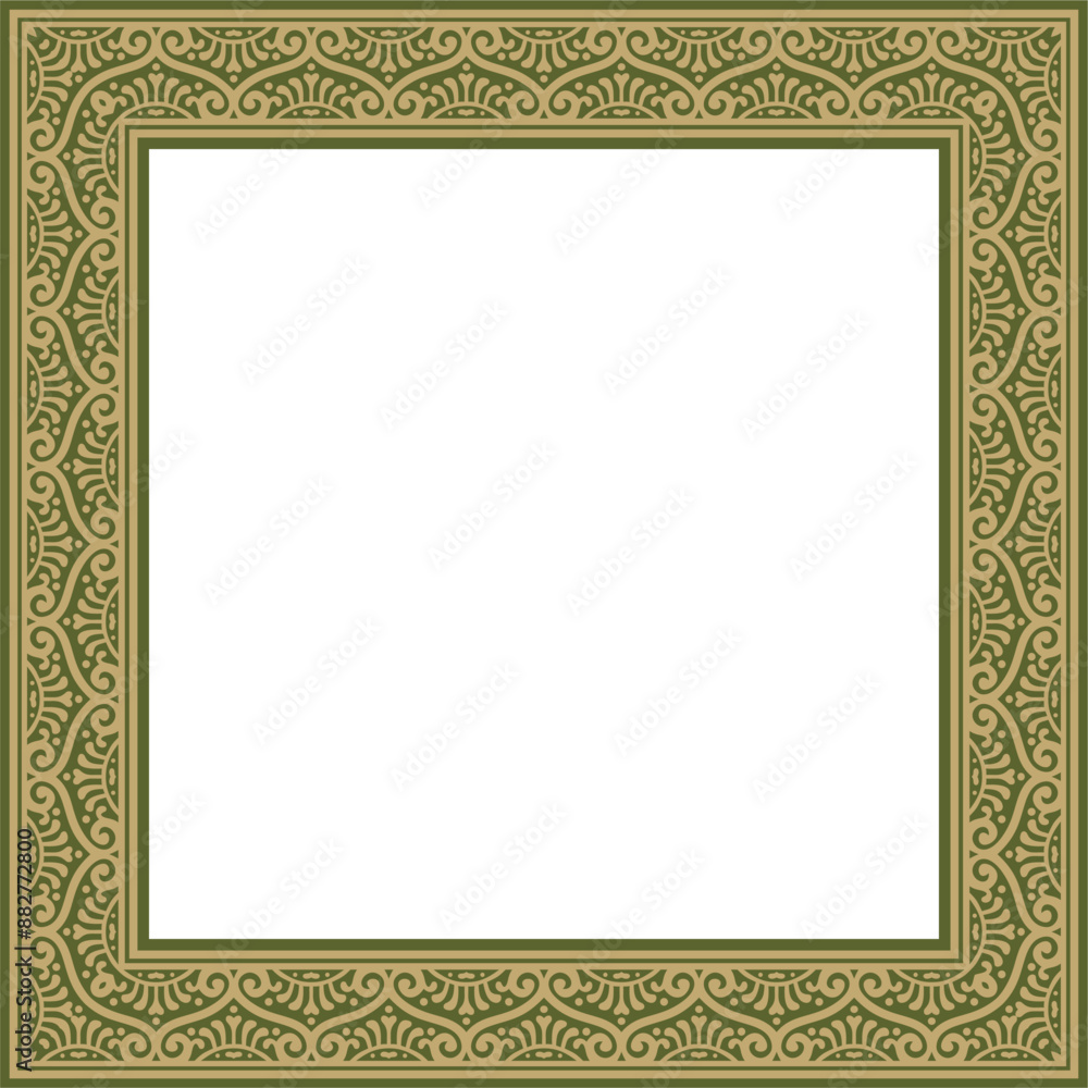Vector square gold with green border, frame, Pompeii. Rectangle Neopolitan ornament. Art of Ancient Rome. Template for stained glas Vector square gold with green border, frame, Pompeii. Rectangle Neopolitan ornament. Art of Ancient Rome. Template for stained glas
