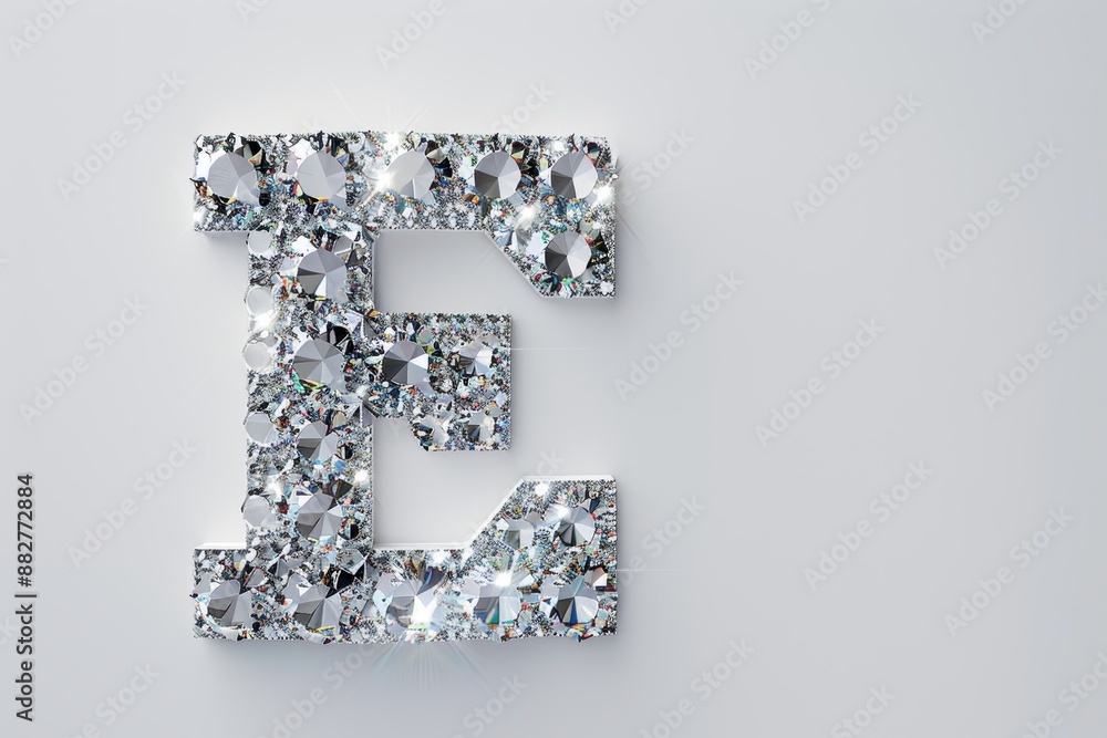 The letter E is made of small, colorful diamonds