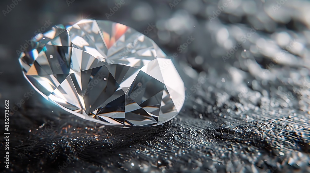 High carat diamond on velvet with precise facets in advanced photorealistic rendering High carat diamond on velvet with precise facets in advanced photorealistic rendering