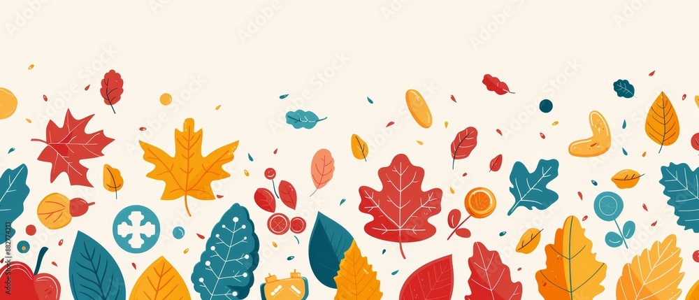 Obraz premium Colorful autumn leaves and berries on white background.