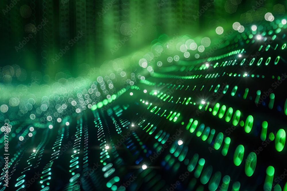 Green dark binary code data streaming background created with Generative AI Green dark binary code data streaming background created with Generative AI