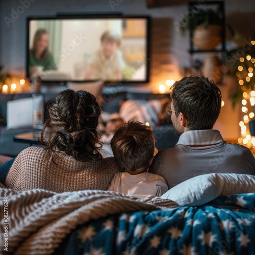 Family Movie Night In A Cozy Living Room