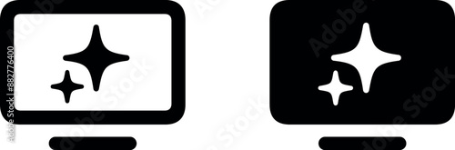 Smart tv with AI built in features icon. Ui template icons for modern television sharing app with glittering star. Apple TV