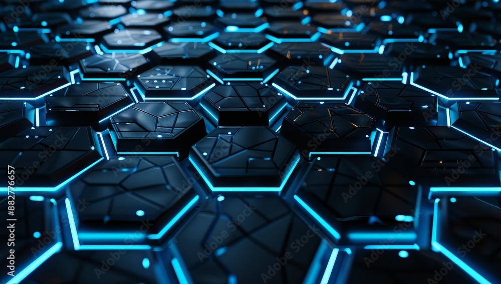 Abstract Blue Neon Glowing Hexagon Pattern Abstract Blue Neon Glowing Hexagon Pattern