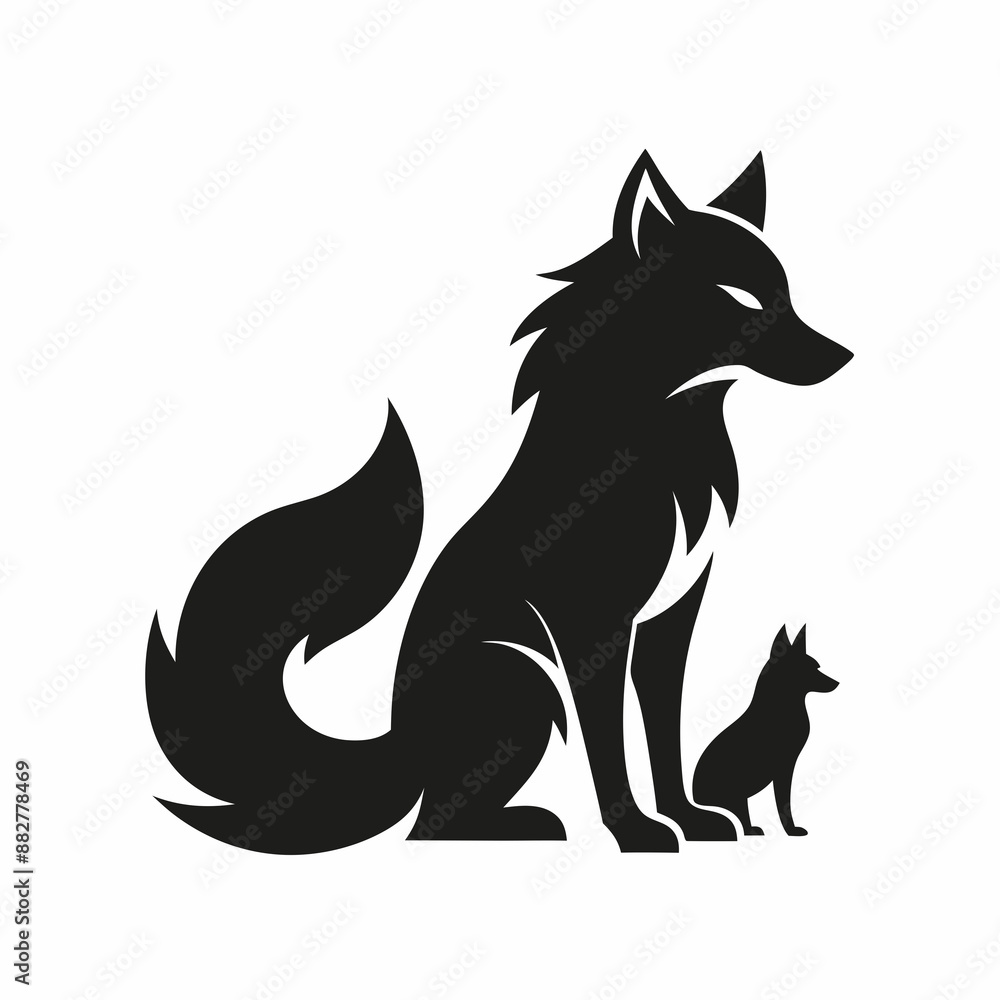 Obraz premium Fox And Wolf Animal Mascot Logo Design Silhouette Vector Art Illustration.