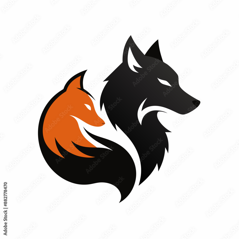 Fox And Wolf Animal Mascot Logo Design Silhouette Vector Art Illustration. Fox And Wolf Animal Mascot Logo Design Silhouette Vector Art Illustration.