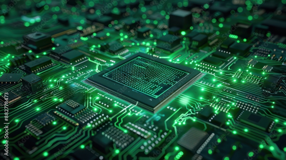 Green technology background CPU central processing unit on circuit board, AI futuristic micro processor concept Green technology background CPU central processing unit on circuit board, AI futuristic micro processor concept