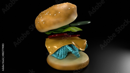 A 3D rendering depicts a DNA helix embedded within a hamburger, prompting discussion about the science behind our food and the potential applications of genetic modification in the food industry. photo