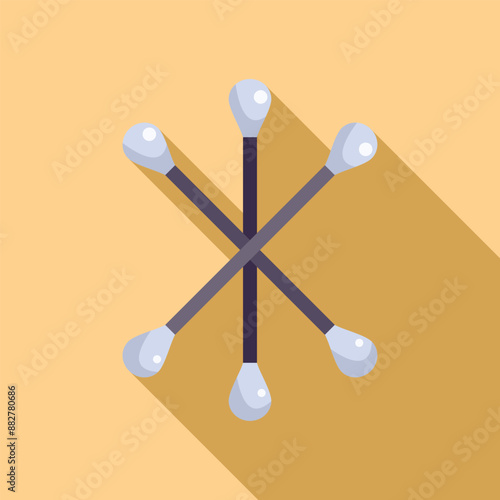 Five cotton buds are forming an asterisk on a yellow background with a long shadow