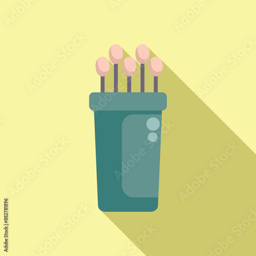 Simple icon of a cotton swab dispenser holding five swabs, perfect for representing hygiene and personal care