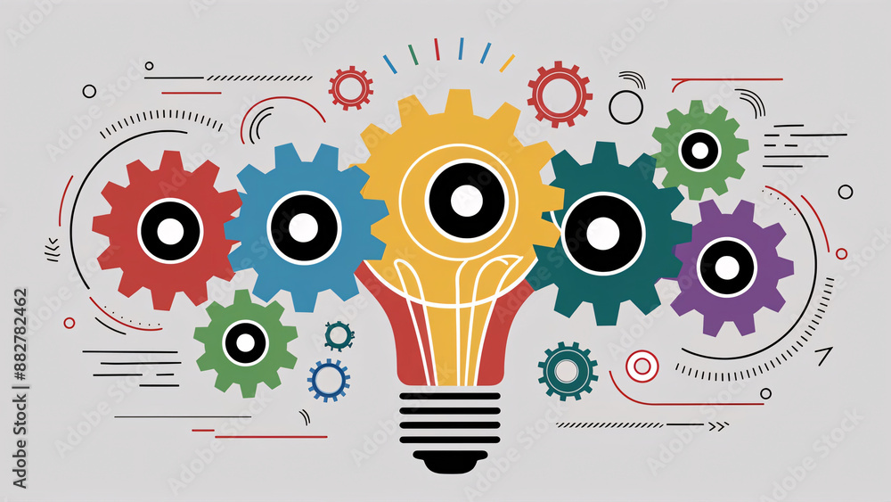 Interconnected gears forming a lightbulb, showcasing creativity, problem-solving, and innovation. Great for business and technology presentations