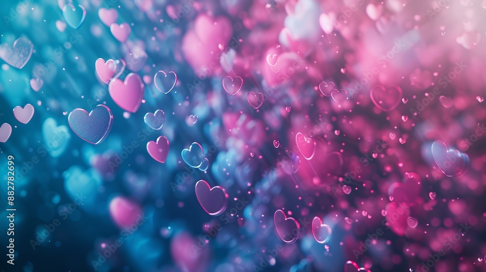 Abstract light blue and dark pink background with randomly arranged hearts in dramatic lighting Abstract light blue and dark pink background with randomly arranged hearts in dramatic lighting