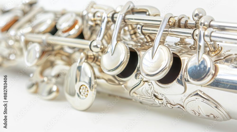 Obraz premium Shiny Silver Flute on White Background