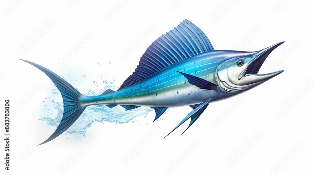 Obraz premium Blue Marlin Fish Against White Background