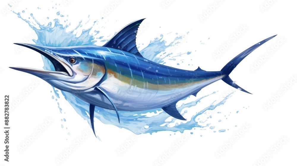 Naklejka premium Blue Marlin Fish With Its Mouth Open