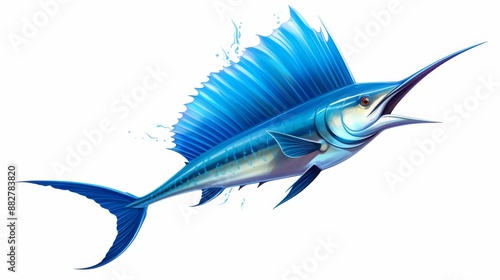 Blue Fish With Long Tail on White Background