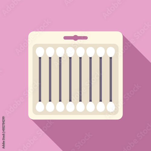 New, unopened pack of cotton buds lying on a pink surface