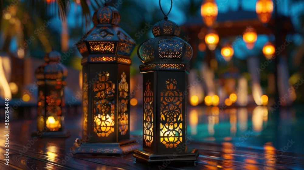 Ramadan Lantern decoration background 3d rendering . Ramadan Lantern decoration background 3d rendering .