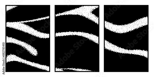 Set of 3 Abstract black and white pattern. For use in graphics. Minimalist illustration for printing on wall decorations