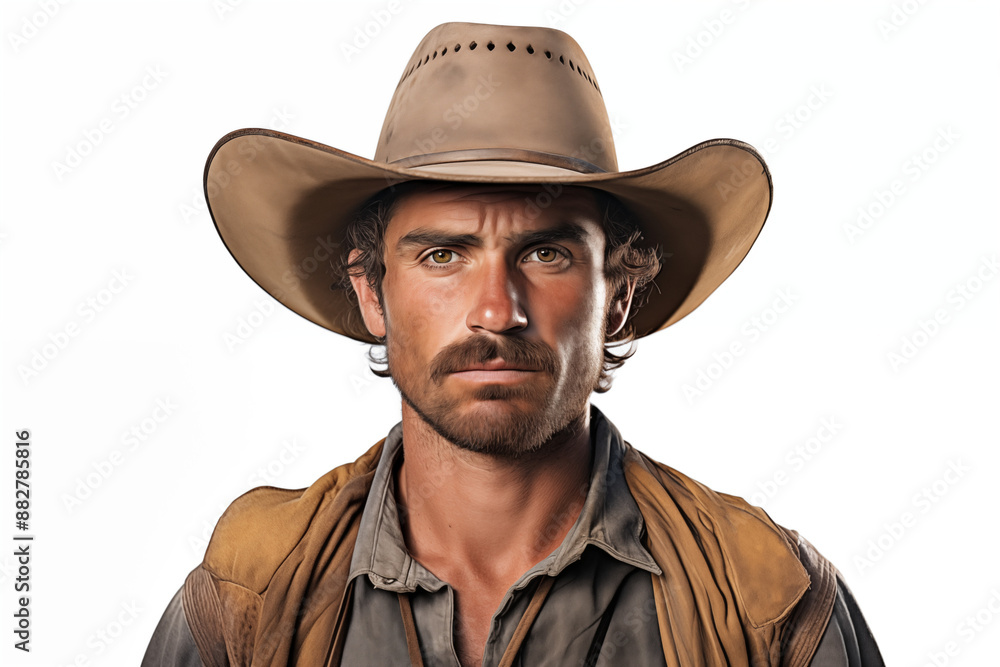 Cowboy on a white background. History of america. History of cowboys, first ranch. Farmer Australia. Portrait of a cowboy.
Cowboy on a white background. History of america. History of cowboys, first ranch. Farmer Australia. Portrait of a cowboy.