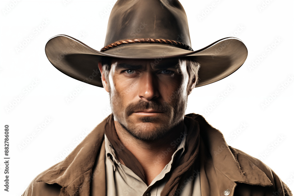 Cowboy on a white background. History of america. History of cowboys, first ranch. Farmer Australia. Portrait of a cowboy.
Cowboy on a white background. History of america. History of cowboys, first ranch. Farmer Australia. Portrait of a cowboy.