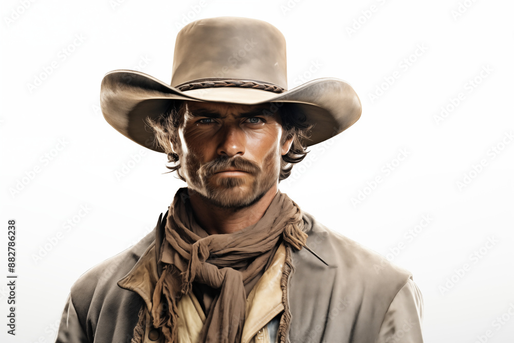 Cowboy on a white background. History of america. History of cowboys, first ranch. Farmer Australia. Portrait of a cowboy.
Cowboy on a white background. History of america. History of cowboys, first ranch. Farmer Australia. Portrait of a cowboy.