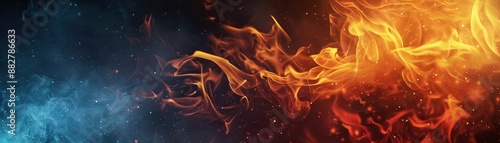 Abstract illustration of fire and ice colliding, with vibrant blue and orange hues.