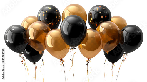 isolated on white background, black and gold balloons