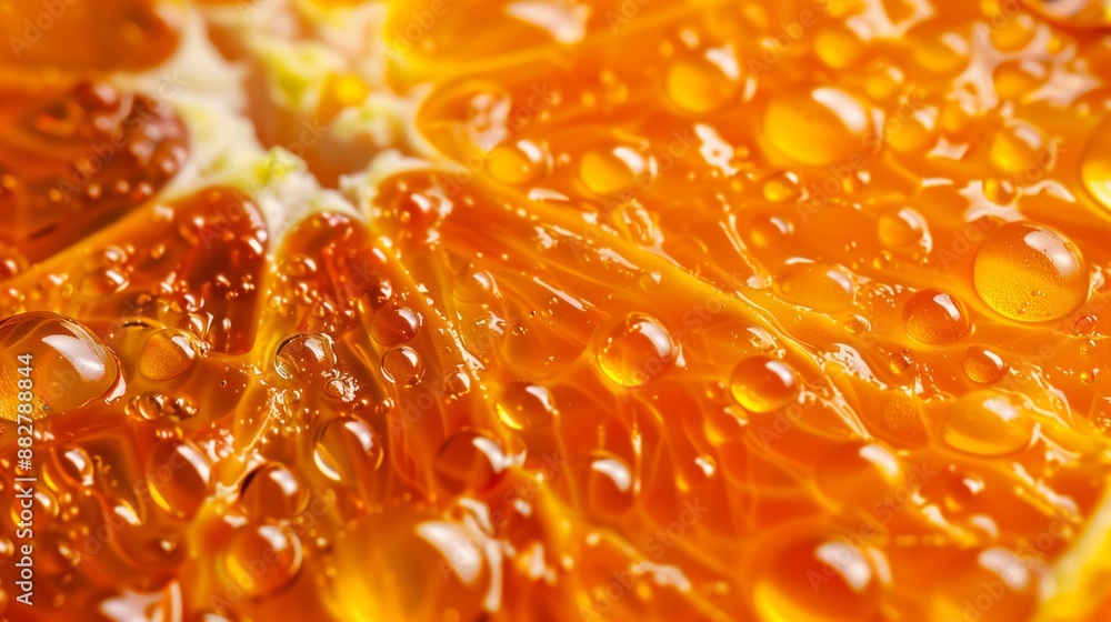 Close-up macro shot of a vibrant orange citrus slice, highlighting the juicy texture and glistening droplets on the surface. Close-up macro shot of a vibrant orange citrus slice, highlighting the juicy texture and glistening droplets on the surface.