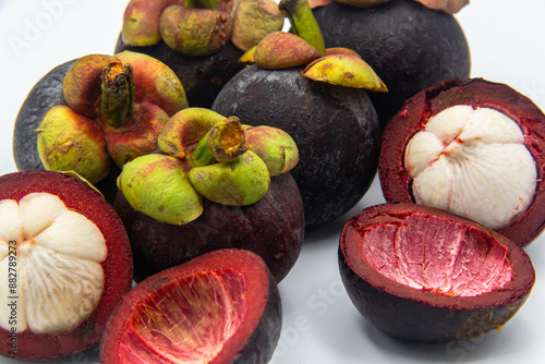 Mangosteen fruits on white background photo