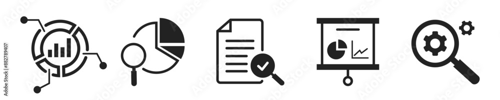 Analysis icon set. Set of 5 outline icons related to analysis. Linear icon collection. Analysis data outline icons collection. Editable stroke. Vector illustration. Analysis icon set. Set of 5 outline icons related to analysis. Linear icon collection. Analysis data outline icons collection. Editable stroke. Vector illustration.