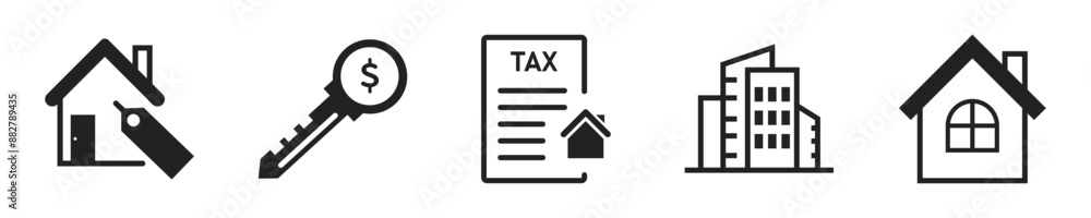 Real estate icon set. Set of 5 outline icons related to real estate. Linear icon collection. Real estate outline icons collection. Editable stroke. Vector illustration. Real estate icon set. Set of 5 outline icons related to real estate. Linear icon collection. Real estate outline icons collection. Editable stroke. Vector illustration.