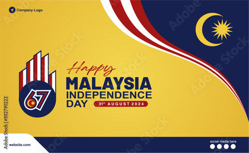 Happy 67th Malaysia Independence Day 31st August 2024 Vector Illustration. Design for 67th Malaysia "Hari Merdeka" 2024 ( Independence Day) Poster, Banner, Template and Background. 