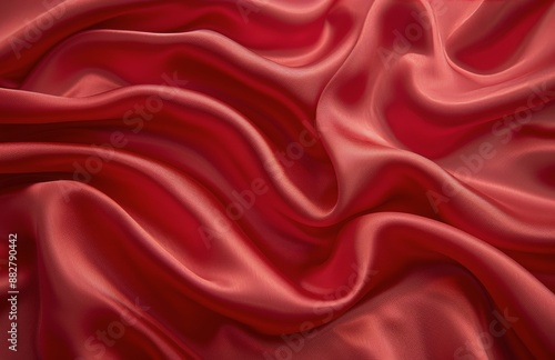 Close-Up Photograph of Smooth Red Silk Fabric Draped in Soft Folds