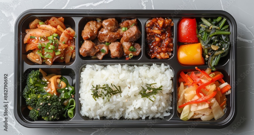 Delicious Korean Lunch Box With Beef, Tofu, Rice, and Kimchi Delicious Korean Lunch Box With Beef, Tofu, Rice, and Kimchi