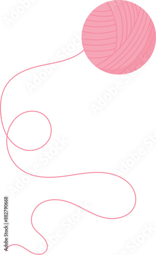 Crochet yarn ball, flat dressmaking tool object, hand drawn knitting supplies element, vector crochet craft decoration design, doodle tailor accessories illustration,