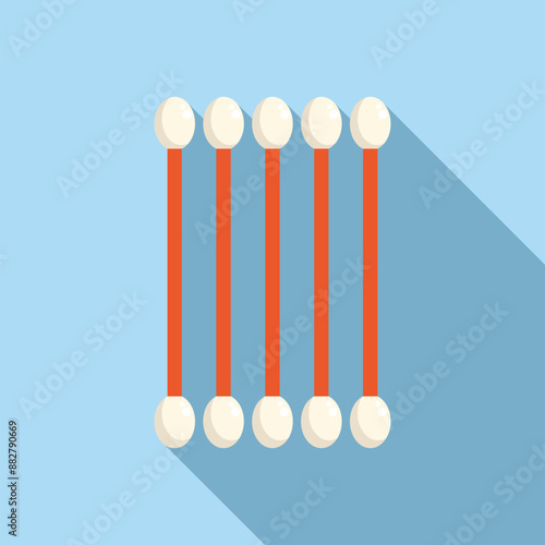 Five cotton swabs standing upright, casting long shadows on a blue background, creating a simple yet visually appealing composition