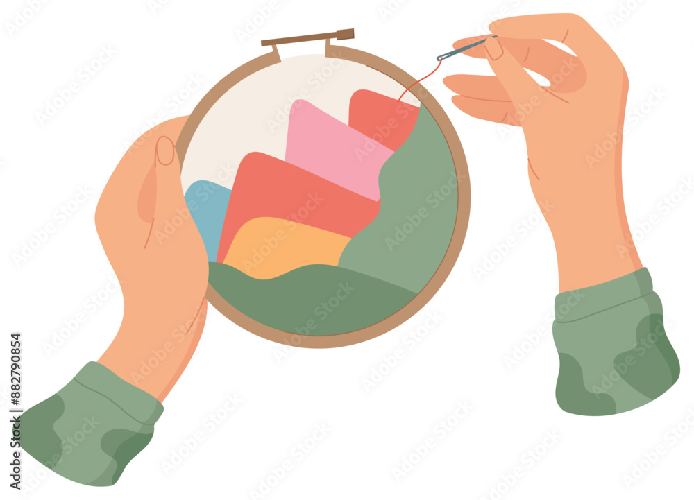 Εκτύπωση καμβά Hand embroidering sticker, vector sewing craft accessories element, doodle tailo