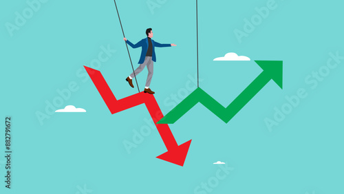 profitable business, investment into a profitable business for the future smart businessman moving from decline red graph to business growth graph