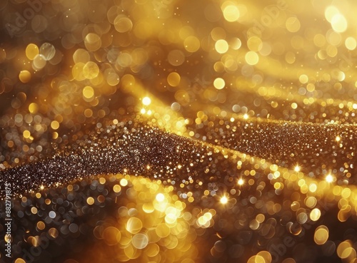 Close Up View of Sparkling Golden Glitter With Blurred Bokeh Lights