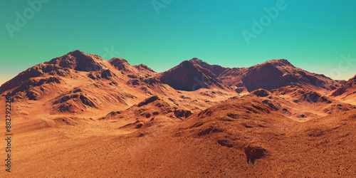 Mars landscape, 3d render of imaginary mars planet terrain. © Cobalt