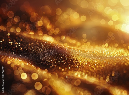 Close Up View of Sparkling Golden Glitter With Blurred Bokeh Lights