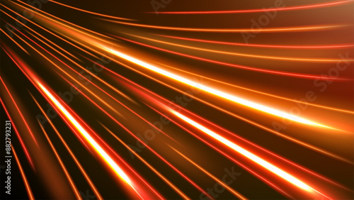 Gold Light Trails, Long Time Exposure Motion Blur Effect, Vector Illustration