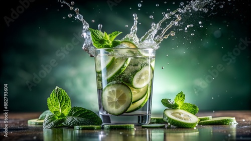 Cucumber and lime infused sparkling water with a splash