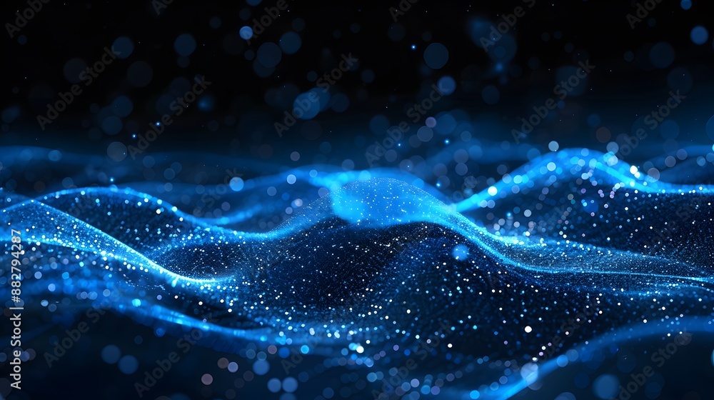 Mesmerizing Blue Digital Wave with Sparkling Particles Mesmerizing Blue Digital Wave with Sparkling Particles