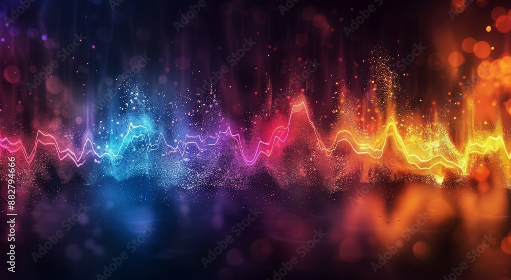 Fototapeta premium Abstract Digital Waveform With Blue, Red, and Yellow Lights