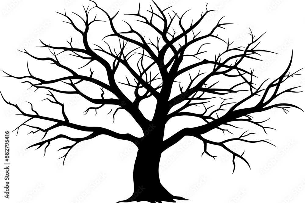 Obraz premium Dead Tree Silhouette Vector art, Scary Trees black Silhouette, Forest Tree without leaves black and white clipart Collection