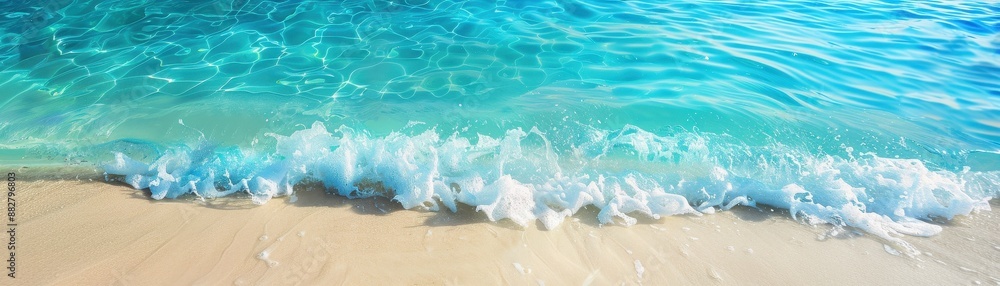 Fototapeta premium Gentle waves lapping at a pristine sandy beach with crystal clear blue water