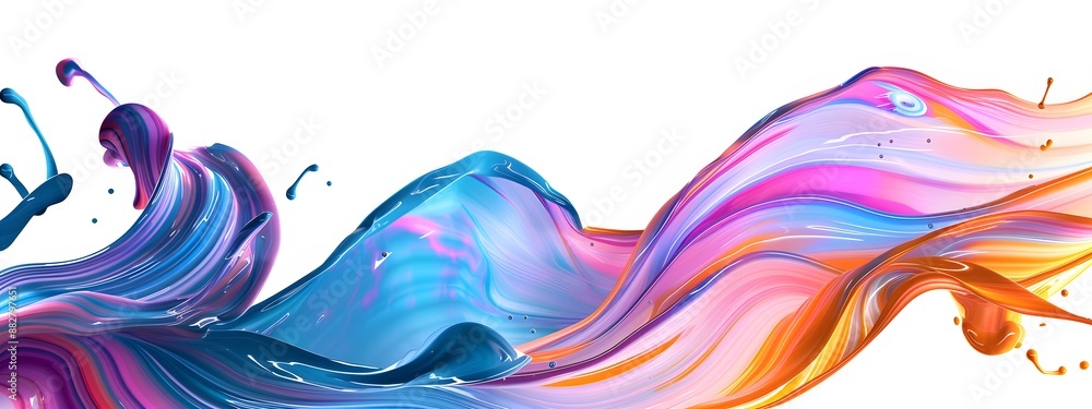 Fototapeta premium Abstract colorful background with flowing paint waves isolated on white, vibrant color design element for creative concept and idea illustration poster or banner template