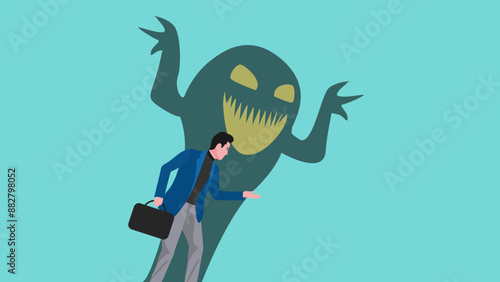 business fraud, deceive or hide the truth, business trap with the lure of success, fraud investment offers, businessmen who offer fake business or investments with the monster shadow